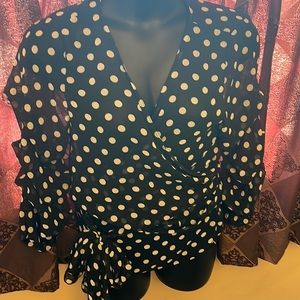 Polka dot sheer wrap blouse